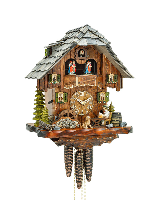 Cuckoo music clock, Black Forest house, moving beer drinker and dancing couples 3713