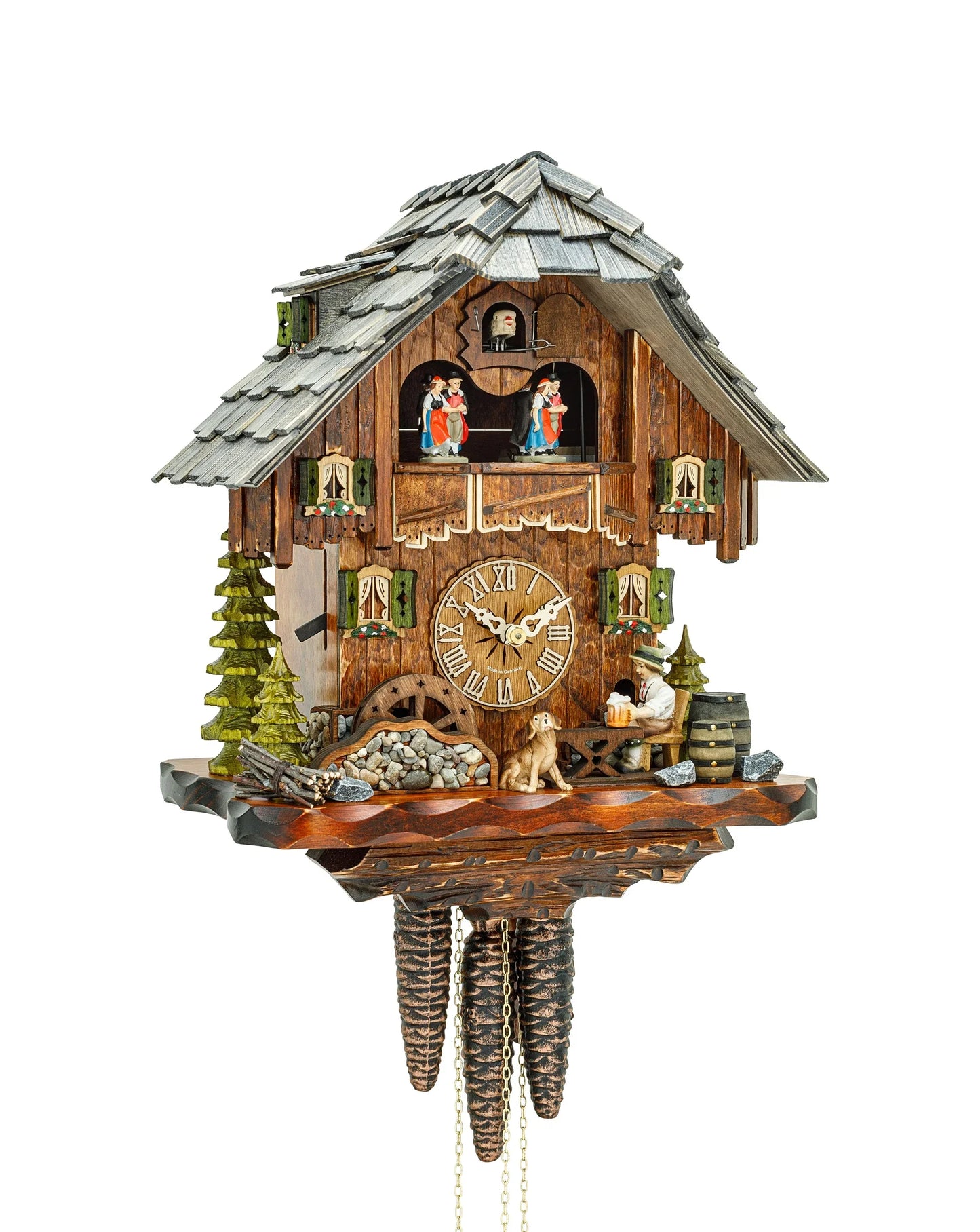 Cuckoo music clock, Black Forest house, moving beer drinker and dancing couples 3713