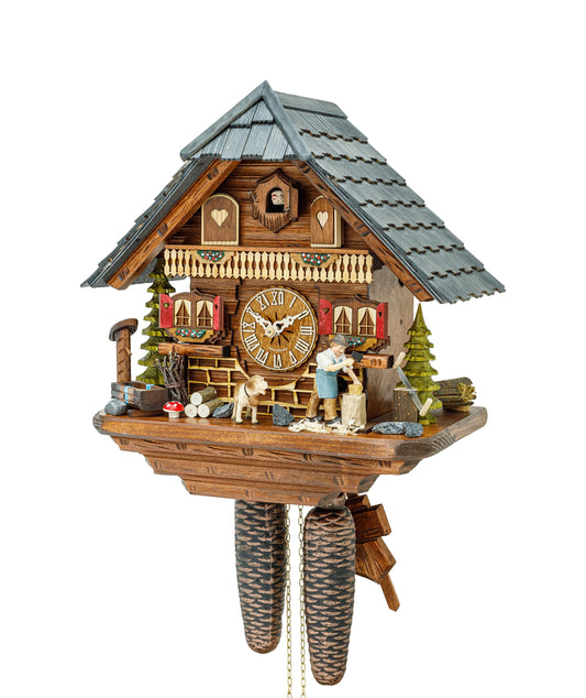 Cuckoo Clock Black Forest House with moving woodcutter, 8-day movement 867