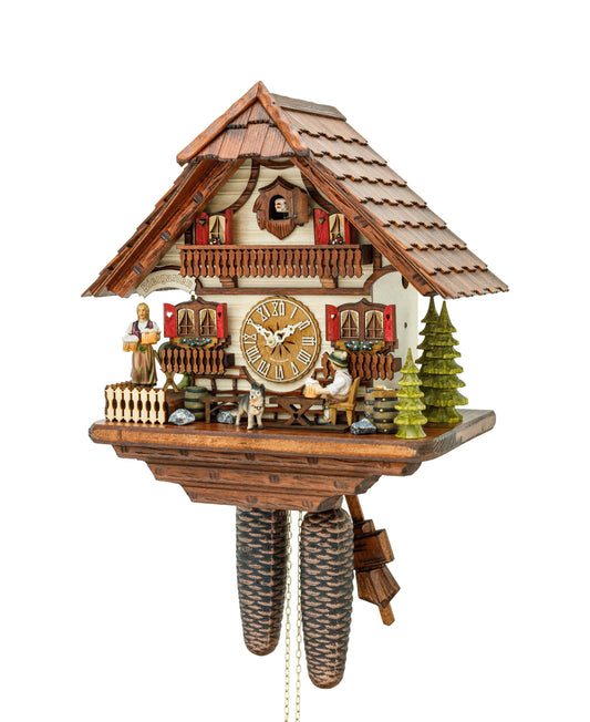 8-day movement cuckoo clock Black Forest house with moving beer drinker 869