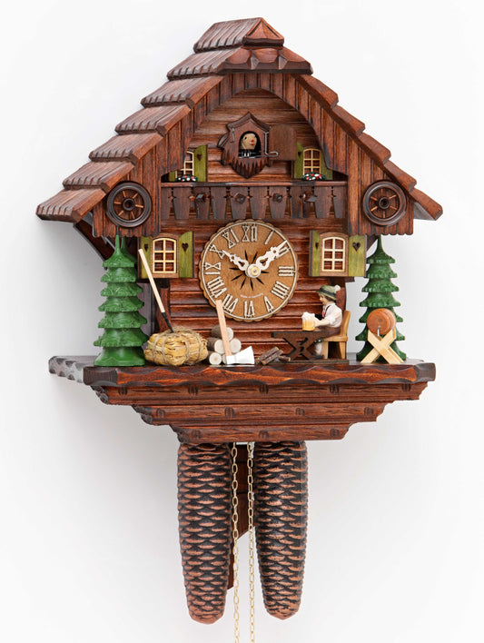 Cuckoo Clock Black Forest House with moving beer drinker 879 8-day movement