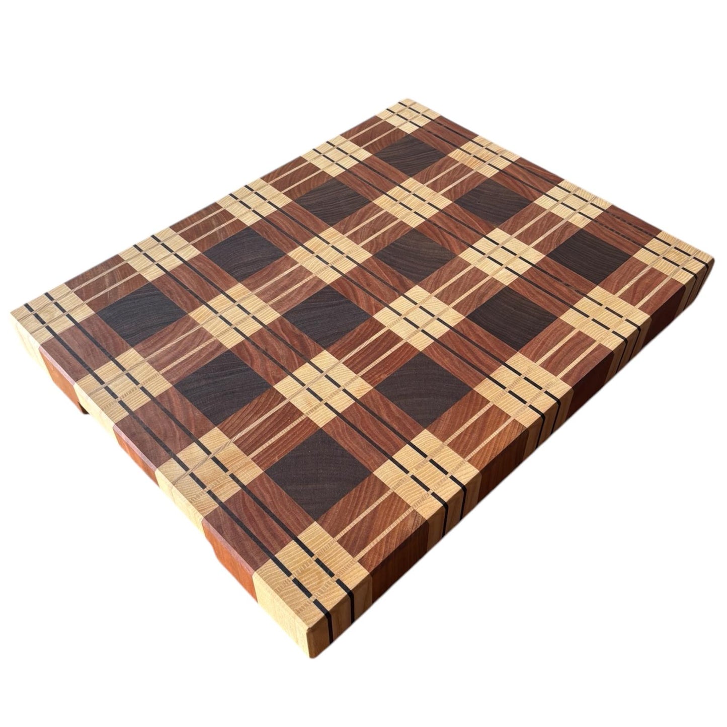 Schneidebrett Kirschbaum, Nussbaum und Esche mit Tartan-Muster - 50 x 39 x 5