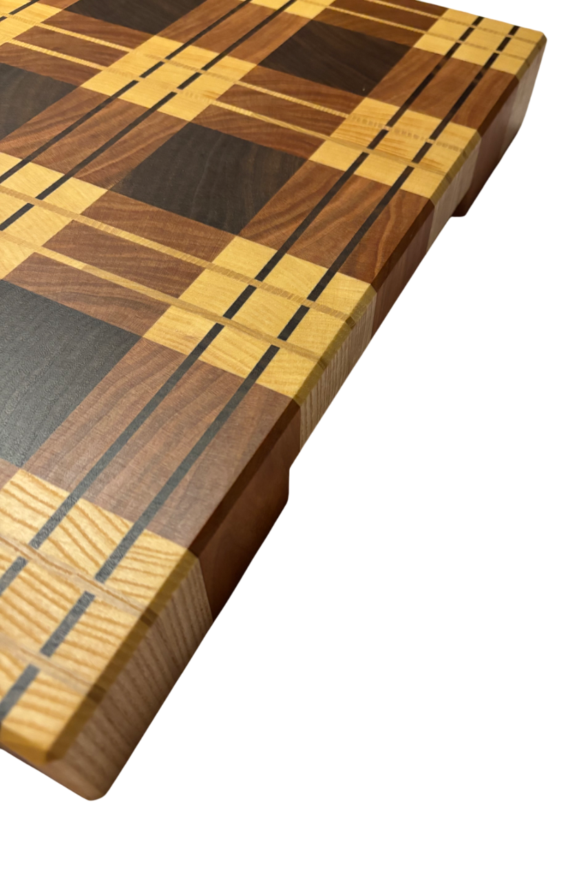 Cutting board cherry, walnut and ash with tartan pattern - 49.5 x 38.5 x 5