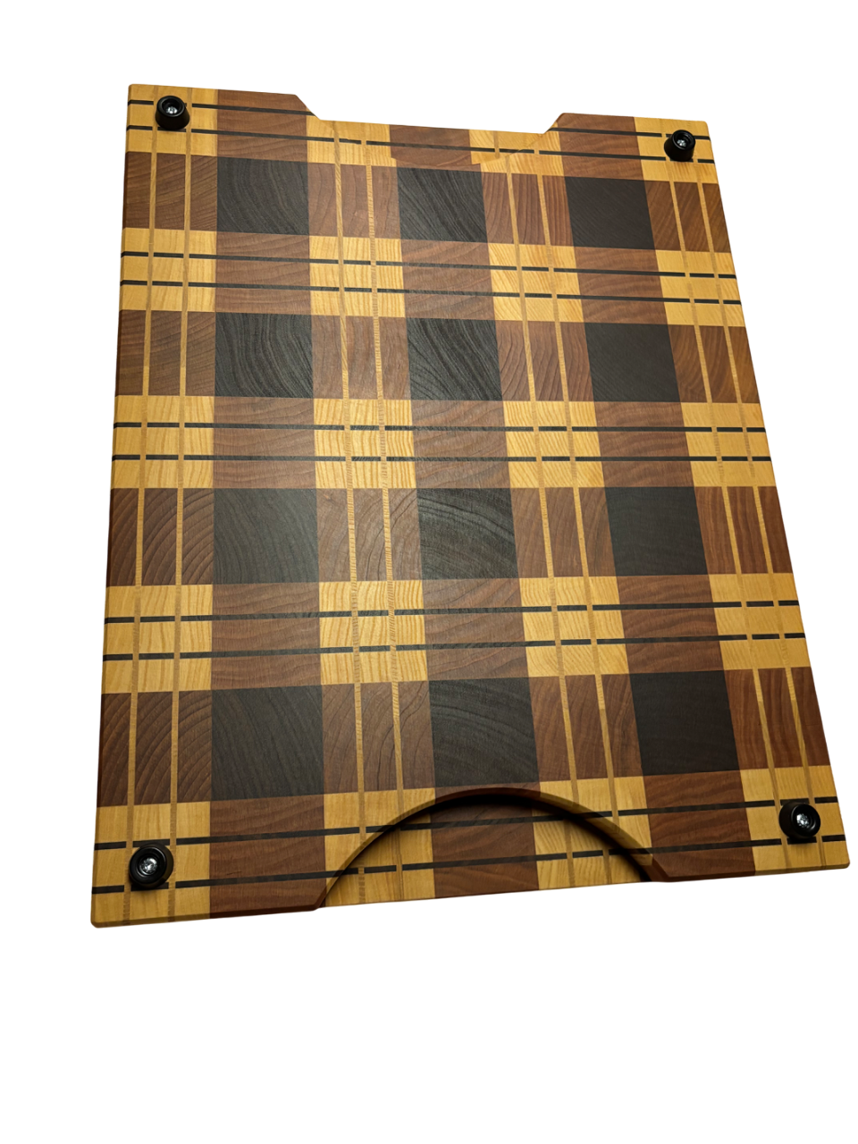 Schneidebrett Kirschbaum, Nussbaum und Esche mit Tartan-Muster -  49,5 x 38,5 x 5