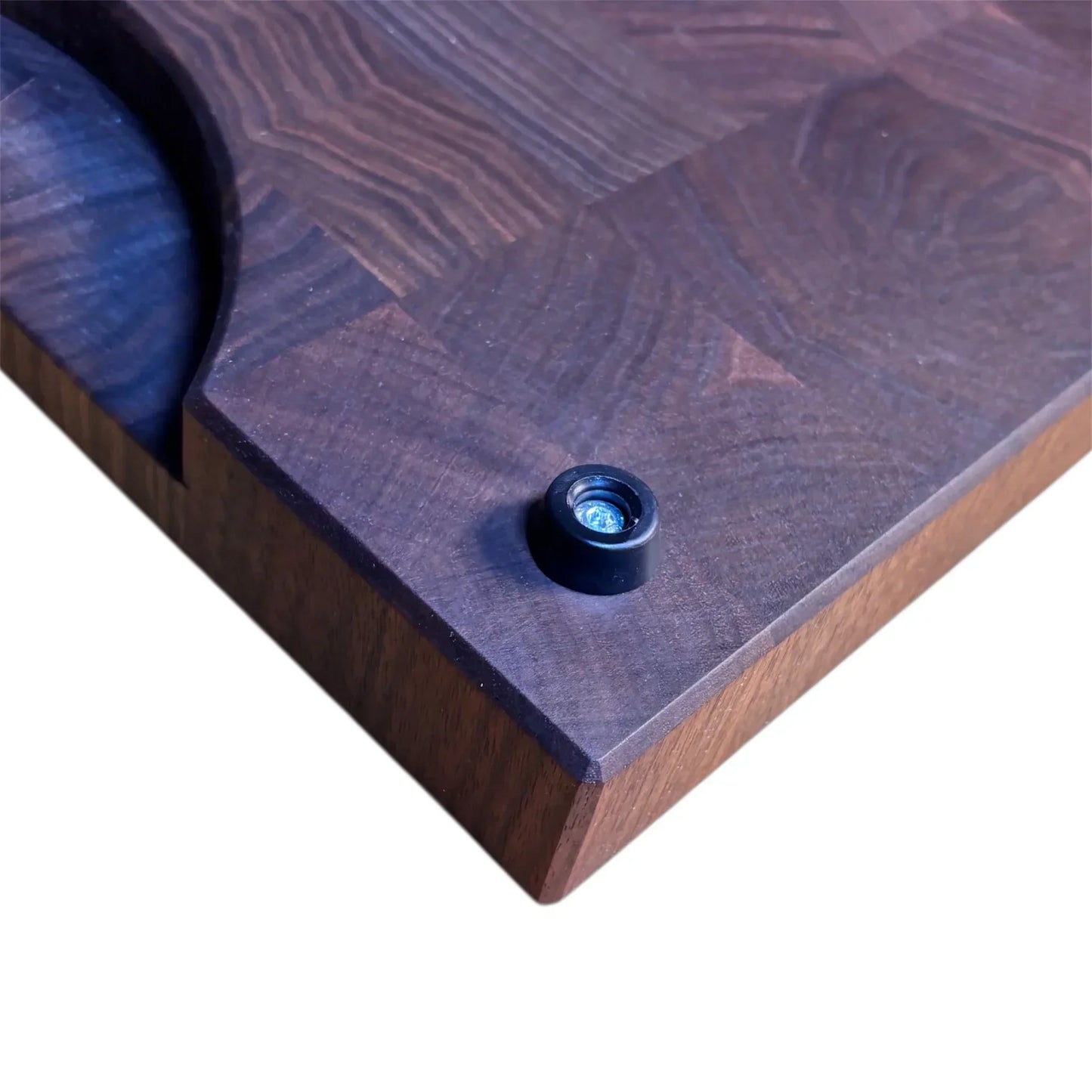Stirnholz Schneidebrett Nussbaum mit Saftrinne mit Gummifüßen