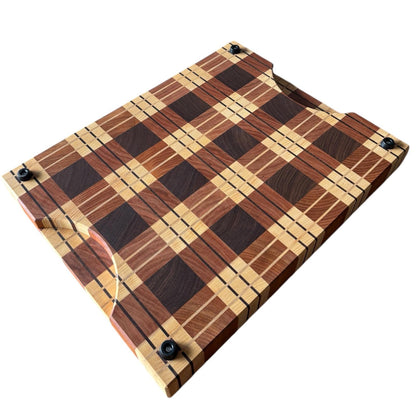 Schneidebrett Kirschbaum, Nussbaum und Esche mit Tartan-Muster -  50 x 39 x 5