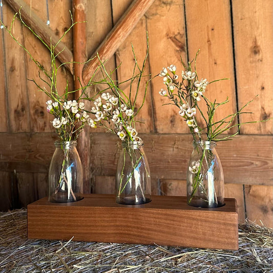 Table vase with wooden stand made of walnut